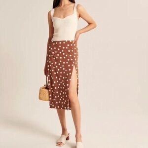 Abercrombie & Fitch Brown Polka Dot Midi Skirt